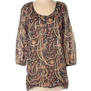 J Crew Bohemian Oversized Thin Blouse Navy Blue Paisley Cotton Boho Top Jcrew